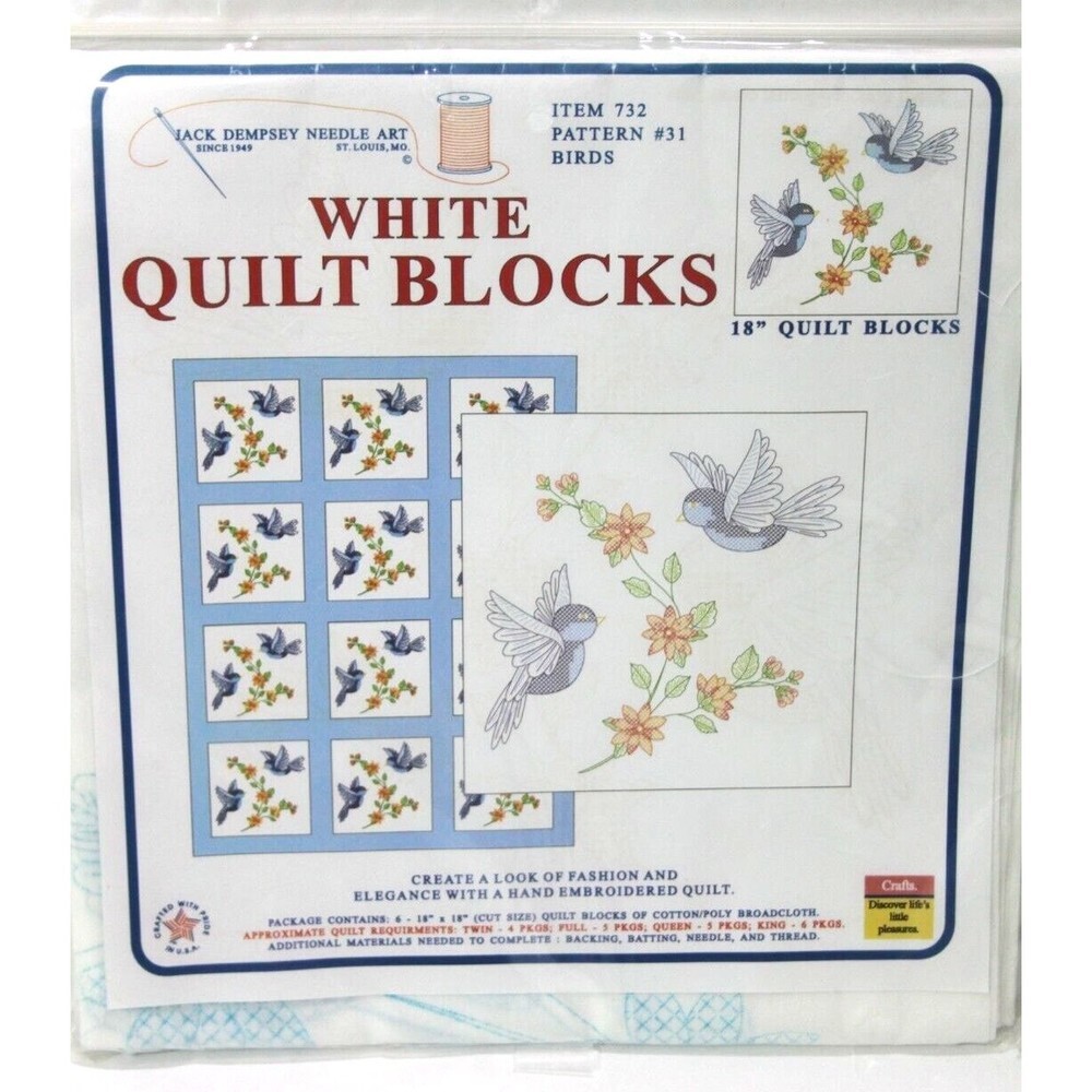 Jack Dempsey Needle Art Embroidery Birds 18 In Quilt Squares Pattern #31